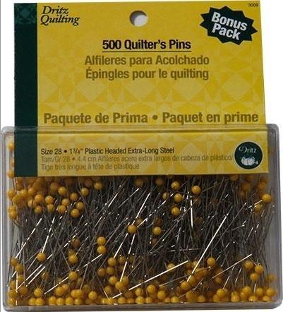 Dritz Yellow Plastic Head Sharp Steel Quilters Pins, 500pc