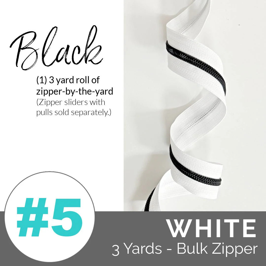 Emmaline Zippers-by-the-Yard - *SIZE#3* White (DOES NOT INCLUDE SLIDERS/PULLS)