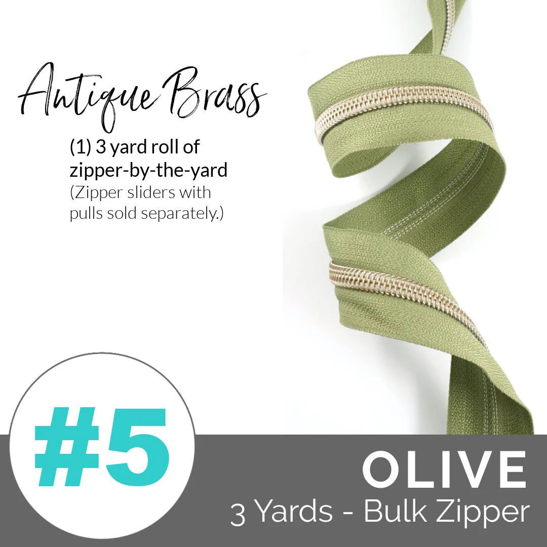 Emmaline Zippers-by-the-Yard - *SIZE#5* Olive (DOES NOT INCLUDE SLIDERS/PULLS)